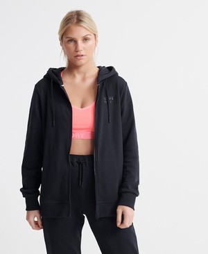 Superdry Core Sport Cipzár Női Kapucnis Pulóver Fekete | WTQOX8260